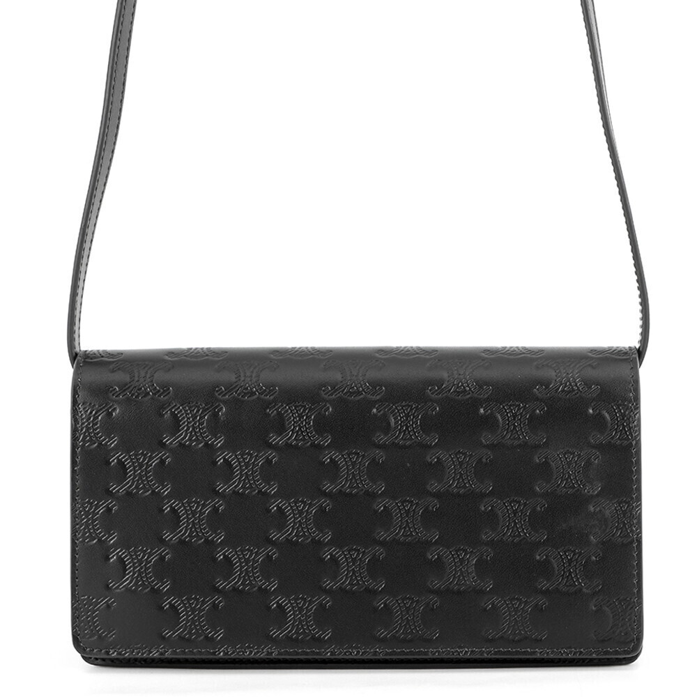 Celine Triomphe Horizontal Sleeve Shoulder Bag Leather Black